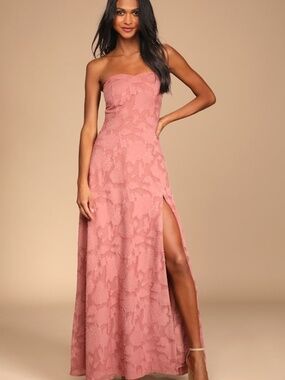 Lulus Garden Of Romance Rusty Rose Burnout Maxi Dress Pink - Size S